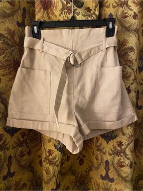 TC High-Waist Belted Shorts in Beige with D-Ring